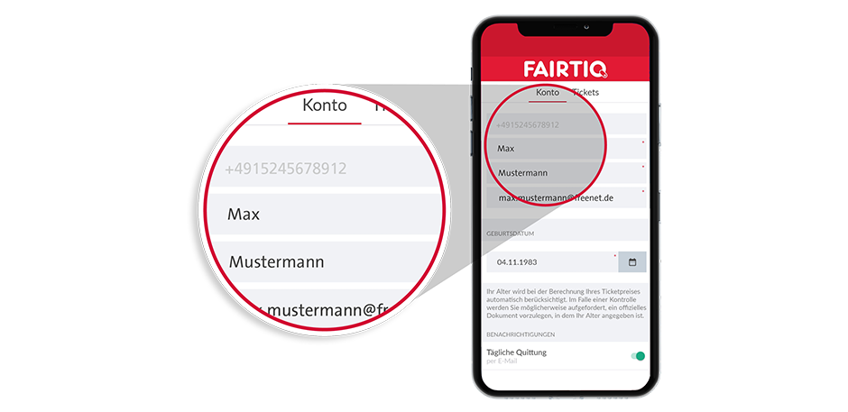 Handybildschirm mit FAIRTIQ-App